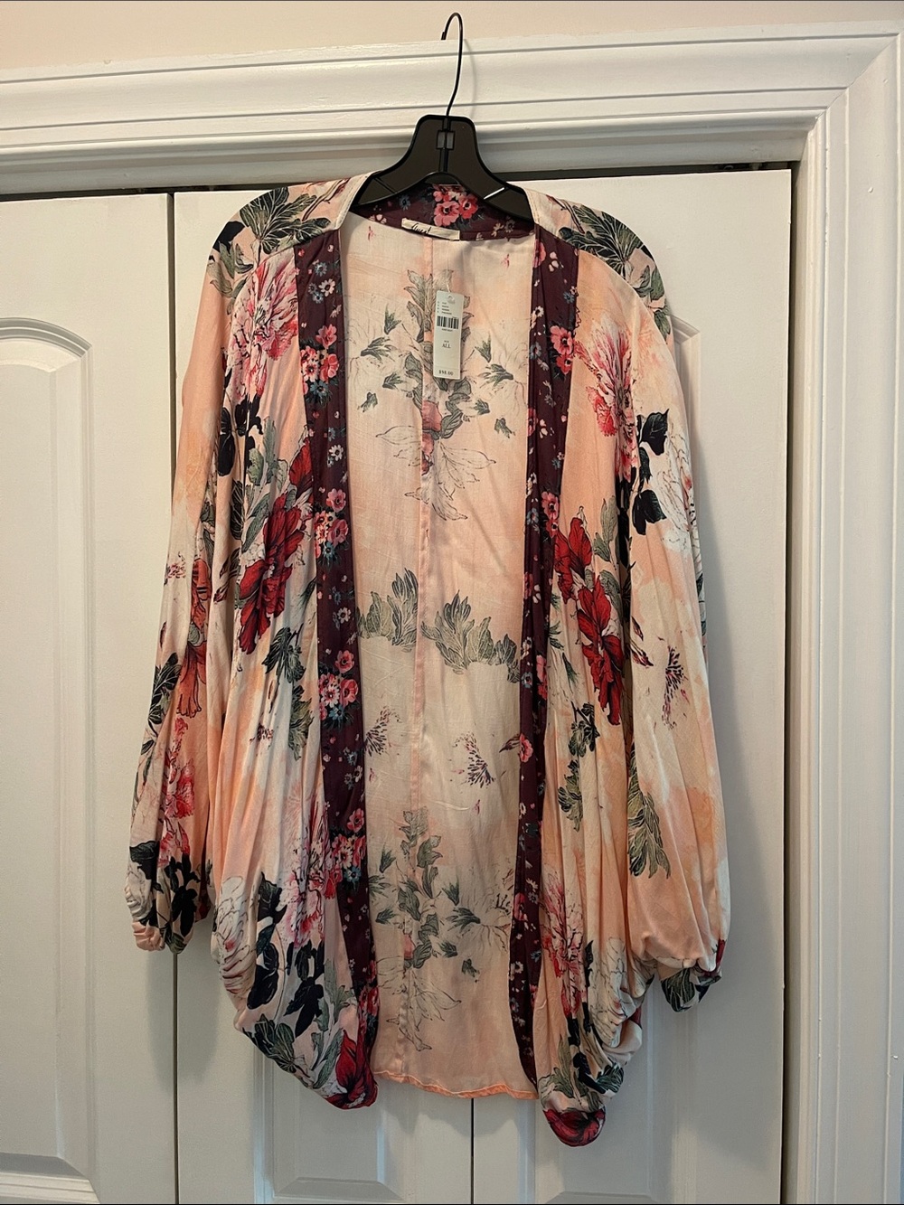 Anthropologie Peach Floral Open-Front Kimono Cardigan